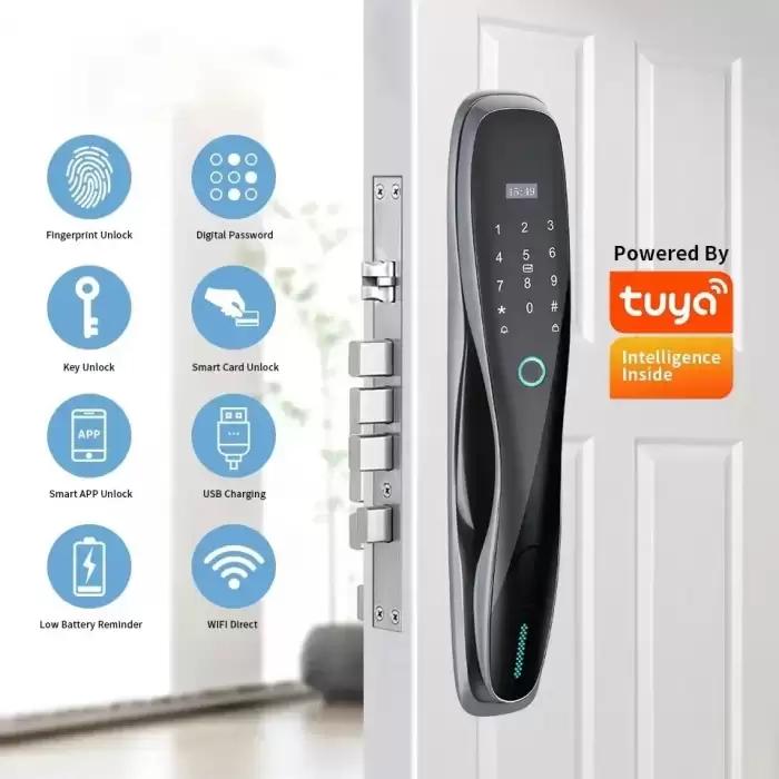 Glomarket Tuya Door Lock Smart Fingerprint Password Card Key Unlock Biometric Door Lock — image 4