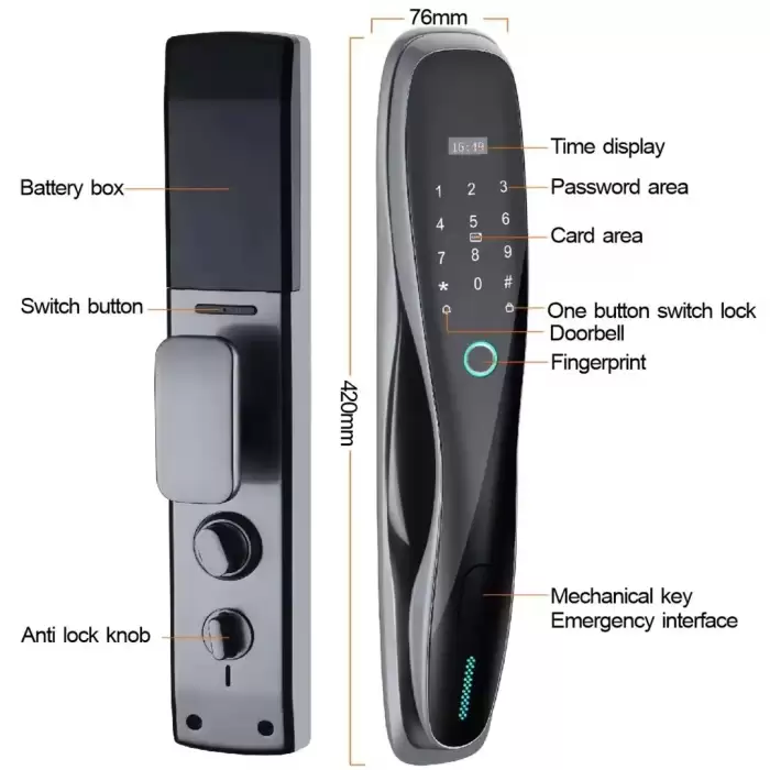 Glomarket Tuya Door Lock Smart Fingerprint Password Card Key Unlock Biometric Door Lock — image 7