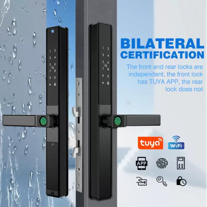 Waterproof Sliding Door Smart Lock Tuya WiFi Fingerprint Digital Code RFID Card Anti-Lock Aluminum Double-Side Electronic Lock — image 2