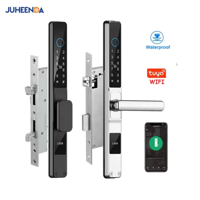 Tuya Wifi Smart Slim Sliding Door Lock Waterproof Fingerprint Password RFID Card Keyless Electronic Aluminum Door Lock For Home — image 2