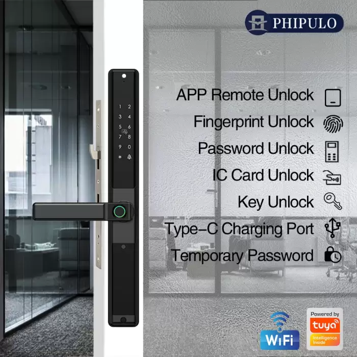 Waterproof Sliding Door Smart Lock Tuya WiFi Fingerprint Digital Code RFID Card Anti-Lock Aluminum Double-Side Electronic Lock — image 6