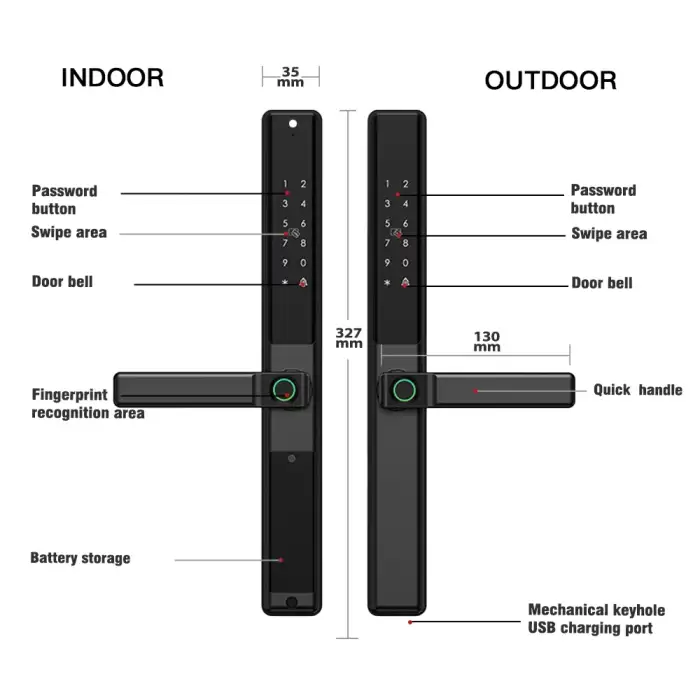 Waterproof Sliding Door Smart Lock Tuya WiFi Fingerprint Digital Code RFID Card Anti-Lock Aluminum Double-Side Electronic Lock — image 7