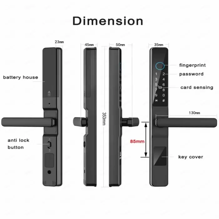 Tuya Wifi Smart Slim Sliding Door Lock Waterproof Fingerprint Password RFID Card Keyless Electronic Aluminum Door Lock For Home — image 5