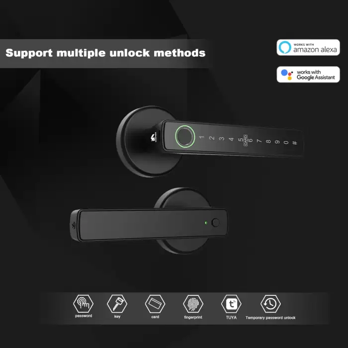 WINFREE Smart Lock Fingerprint Keyless Entry Tuya Bluetooth Voice Control Alexa Google Assistant Home Office Apartment Door Lock — image 3