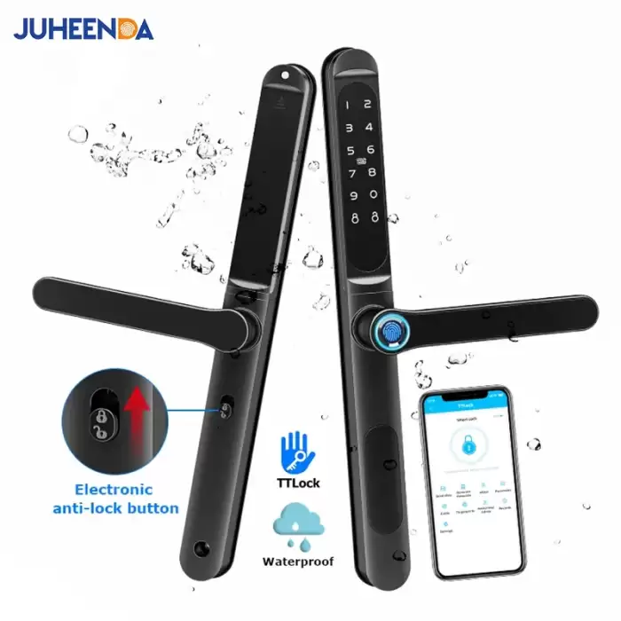 TTLock APP Fingerprint Biometric Waterproof Aluminum Smart Door Lock Bluetooth Digital RFID Code Electronic Sliding Door Lock — image 2