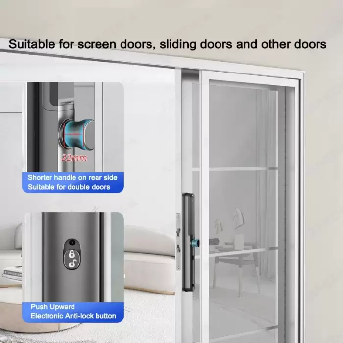 TTLock APP Fingerprint Biometric Waterproof Aluminum Smart Door Lock Bluetooth Digital RFID Code Electronic Sliding Door Lock — image 4