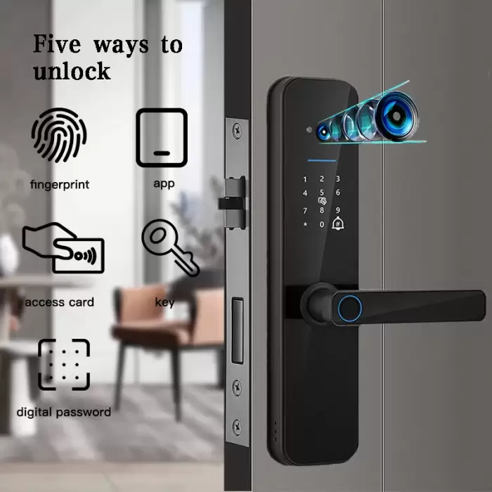 PHIPULO Tuya Wifi Digital Electronic Smart Door Lock With Biometric Camera IC Card Password Key Unlock For Smart Home — image 5