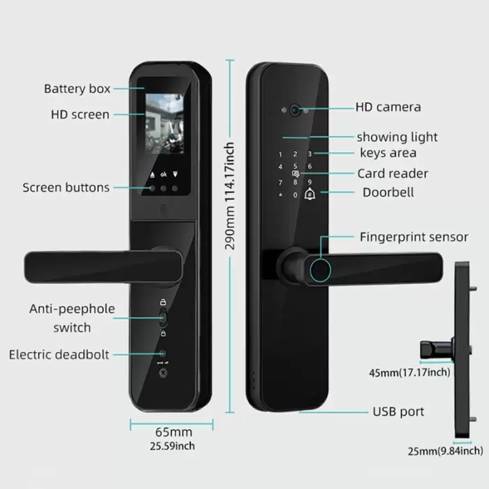 PHIPULO Tuya Wifi Digital Electronic Smart Door Lock With Biometric Camera IC Card Password Key Unlock For Smart Home — image 7