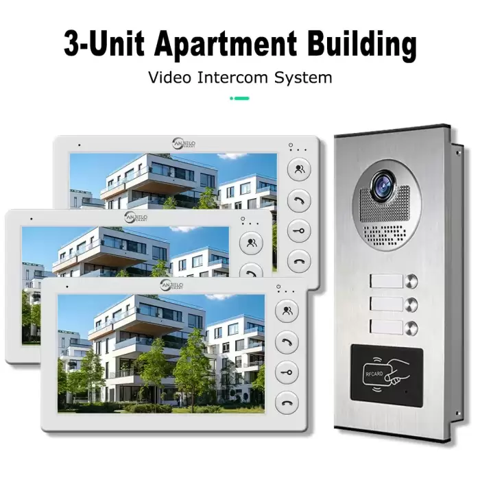3 Unit Multi Apartments Intercom Video Doorbell with RFID Card Unlock 7inch 4Wired Video Door Phone System — image 3
