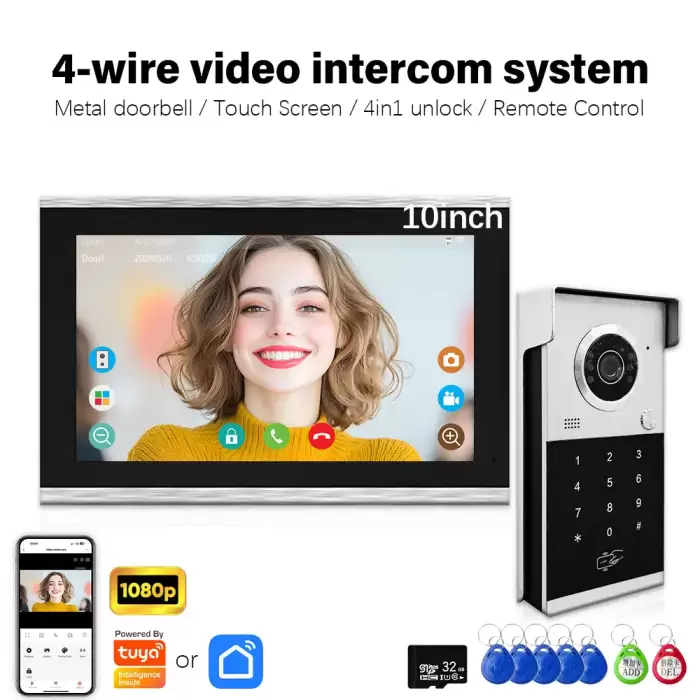 ANJIELO Metal Doorbell Video Intercom System 10inch Touch Screen 4in1 Unlock Romote Safety Protection Tuya Smart — image 2