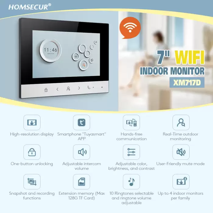Tuya Smart WIFI Indoor Monitor 7"/10" LCD Screen for 4 Wire HD 1080P Hands Free Video Door Phone Intercom Doorbell Home Security — image 4