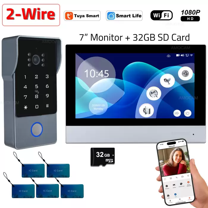 2 Wires Smart Home Tuya Wifi 1080P Video Intercom Video Door Phone 7'' Touch Monitor Video Doorbell Door Camera Security System — image 2