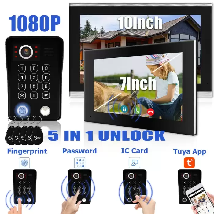 Fingerprint 5 in 1 Unlock Doorbell Video Intercom for Home 10 inch Touch Screen 1080P Tuya Smart Video Doorphone wiht 4 Monitor — image 3