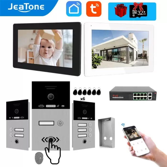 Jeatone WIFI Touch screen 7inch Video intercom for Home/Apartment 1/2/3F Wireless TUYA APP Doorphone With Fingerprint RFIC card — image 2