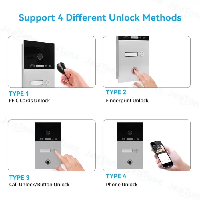 Jeatone WIFI Touch screen 7inch Video intercom for Home/Apartment 1/2/3F Wireless TUYA APP Doorphone With Fingerprint RFIC card — image 3