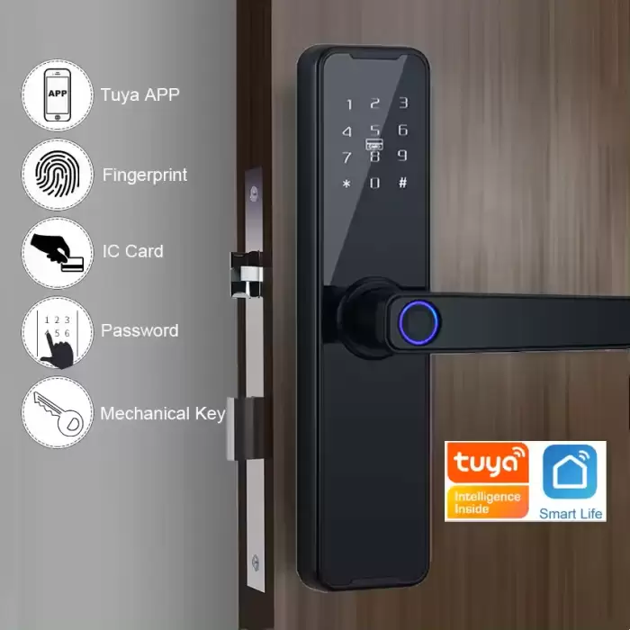 Glomarket Wifi Tuya Smart Door Lock Aluminum Fingerprint Password Card Key Unlock Biometric Digital Smart Lock — image 3