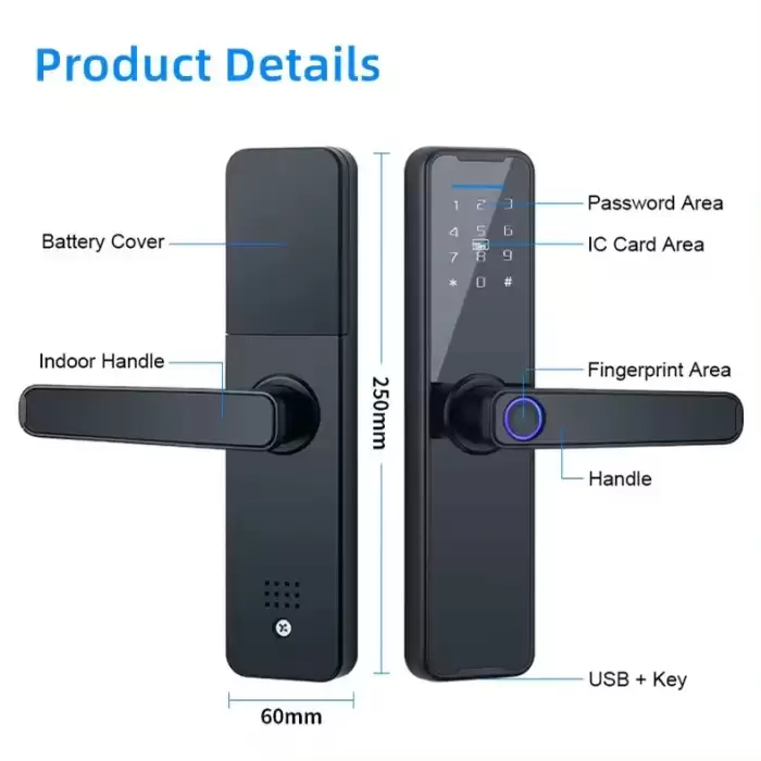 Glomarket Wifi Tuya Smart Door Lock Aluminum Fingerprint Password Card Key Unlock Biometric Digital Smart Lock — image 5