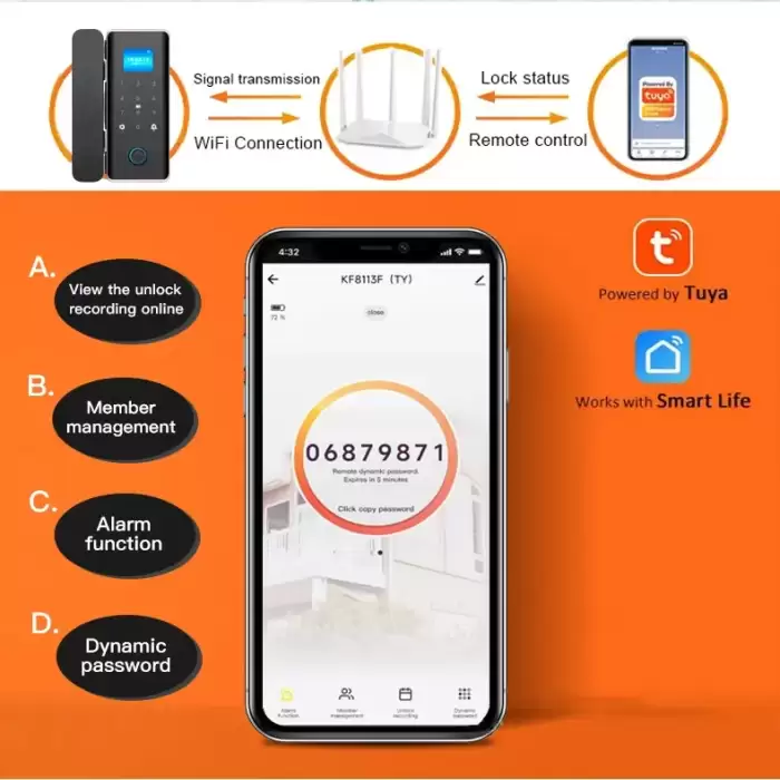 Glomarket Glass Door Lock Wifi Remote Control Tuya Smart Life Office Lock Card Digital Biometric Fingerprint Door Lock — image 7