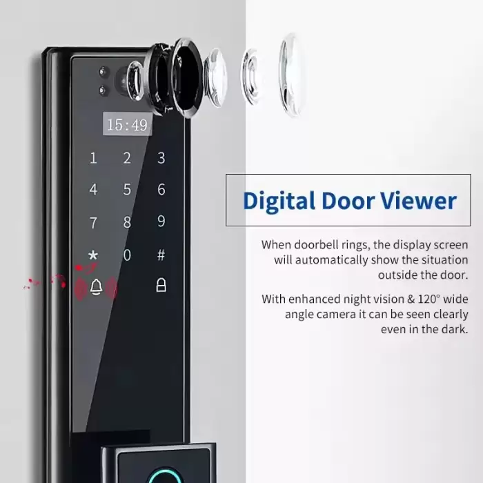 Glomarket Wireless Biometric Fingerprint Security Fully Automatic Smart Lock Digital Password Card Key Lock With Camera — image 3