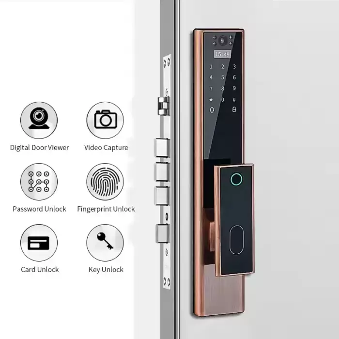 Glomarket Wireless Biometric Fingerprint Security Fully Automatic Smart Lock Digital Password Card Key Lock With Camera — image 4