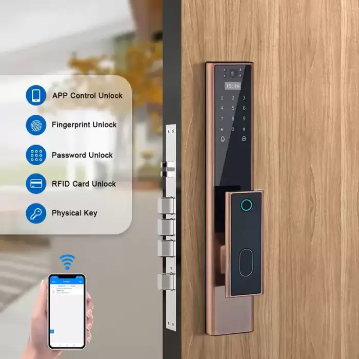 Glomarket Wireless Biometric Fingerprint Security Fully Automatic Smart Lock Digital Password Card Key Lock With Camera — image 5