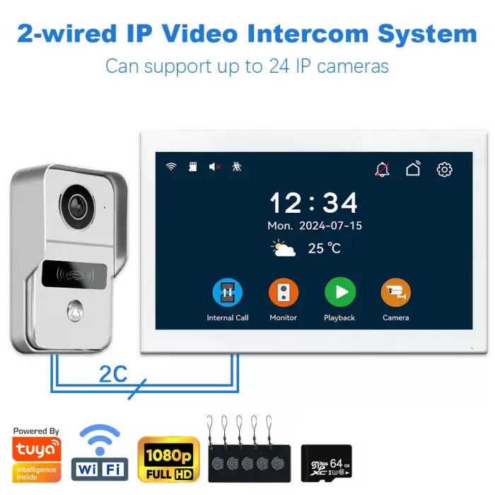 Tuya Smart Wifi 2-Wire Intercom Video Doorbell System For Home Door Phone Support IP Camera — image 3