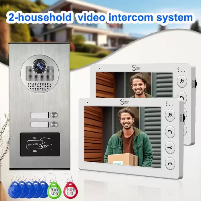 2 Unit Multi Apartments Intercom Video Doorbell with RFID Card Unlock 7inch 4Wired Video Door Phone System — image 2