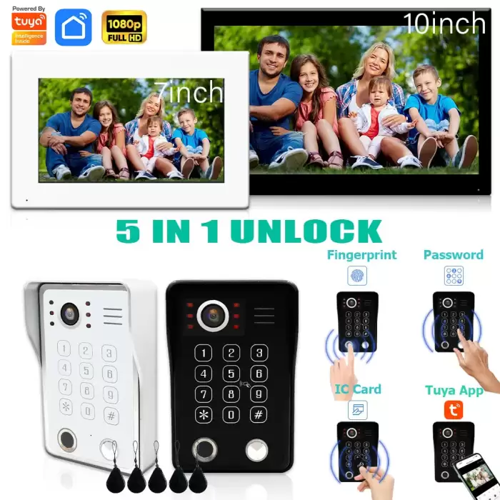 Fingerprint Unlock 5IN1 Wifi Doorbell Video Intercom System For Home Doorphone Tuya Smart 1080P Touch Monitor Security Protect — image 2