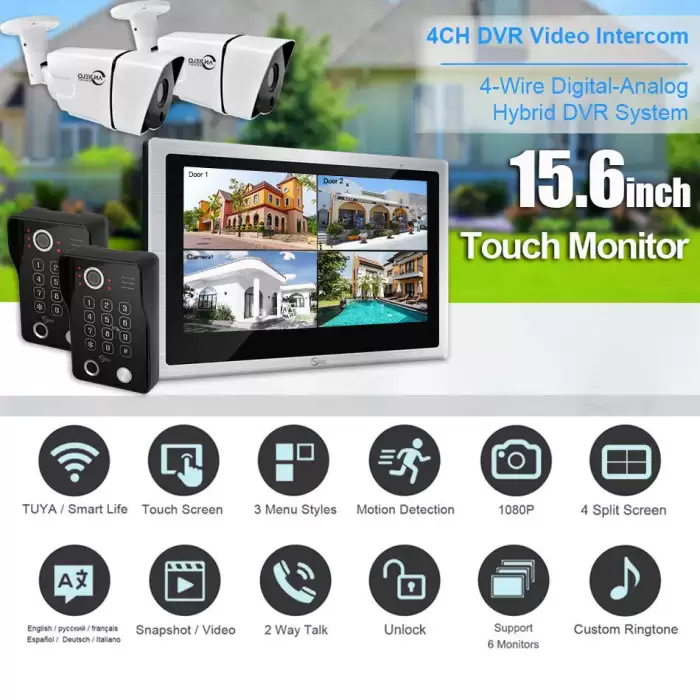 Tuya Smart Video Intercom with Camera 4CH 15.6inch Touch Screen IDVR 1080P Video Ddoorbell Intercoms For The Apartment — image 2