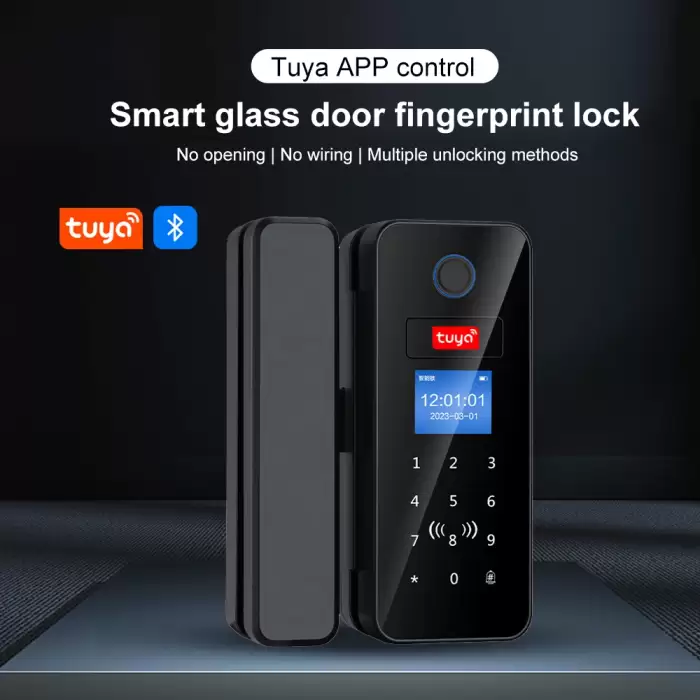 Double Hook Smart Glass Door Lock Glass Sliding Door Tuya App Biometric Fingerprint Lock Bluetooth IC Card Electronic Digital — image 3