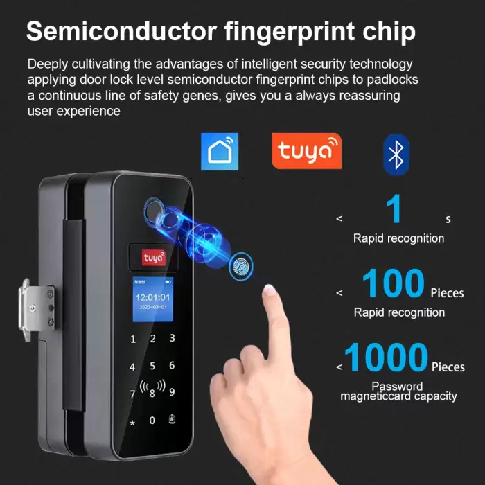 Double Hook Smart Glass Door Lock Glass Sliding Door Tuya App Biometric Fingerprint Lock Bluetooth IC Card Electronic Digital — image 4