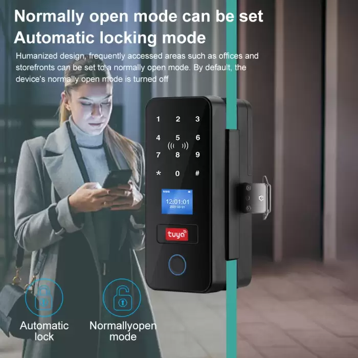 Double Hook Smart Glass Door Lock Glass Sliding Door Tuya App Biometric Fingerprint Lock Bluetooth IC Card Electronic Digital — image 5