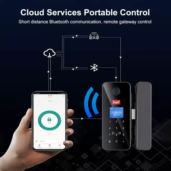 Double Hook Smart Glass Door Lock Glass Sliding Door Tuya App Biometric Fingerprint Lock Bluetooth IC Card Electronic Digital — image 6