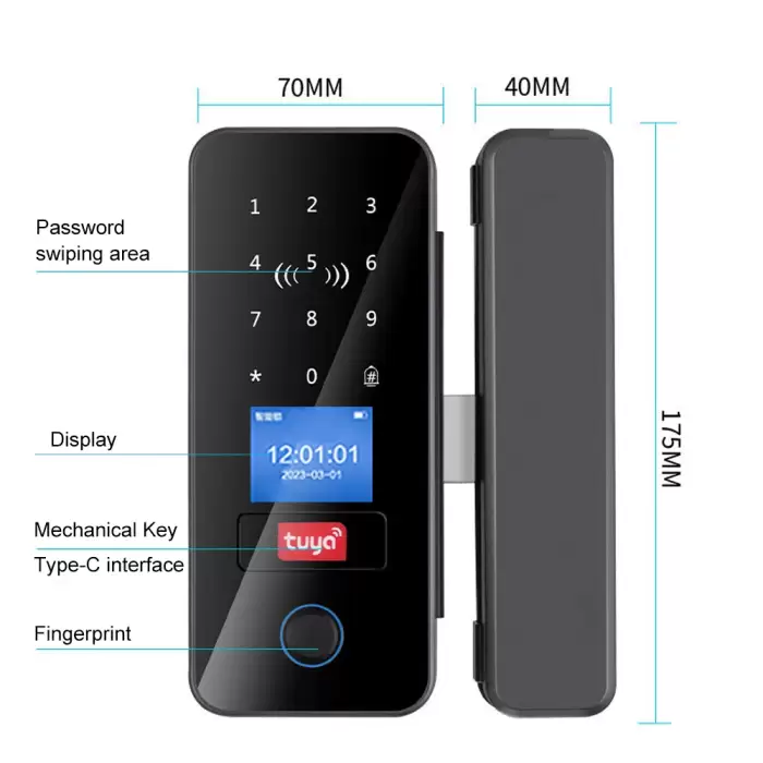 Double Hook Smart Glass Door Lock Glass Sliding Door Tuya App Biometric Fingerprint Lock Bluetooth IC Card Electronic Digital — image 7