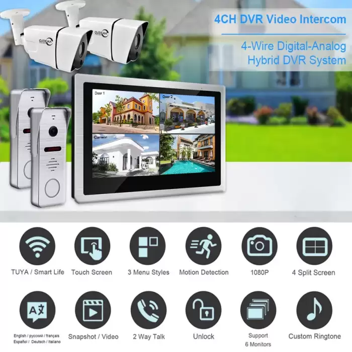 Tuya Smart Home Video Intercom with Camera 4CH 10inch Touch Screen IDVR 1080P Video Ddoorbell Intercoms For The Apartment — image 3