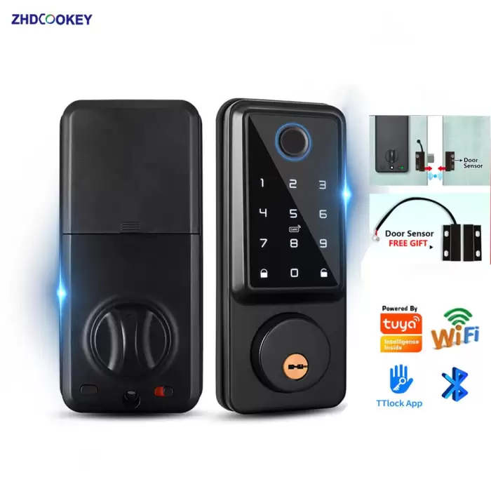 Deadbolt Smart Lock with APP Fingerprint Password IC Card Key, Keyless Entry Door Lock with TTlock or Tuya Wifi, 100 users codes — image 2