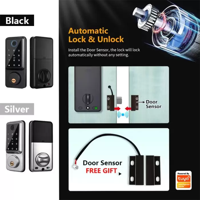 Deadbolt Smart Lock with APP Fingerprint Password IC Card Key, Keyless Entry Door Lock with TTlock or Tuya Wifi, 100 users codes — image 5