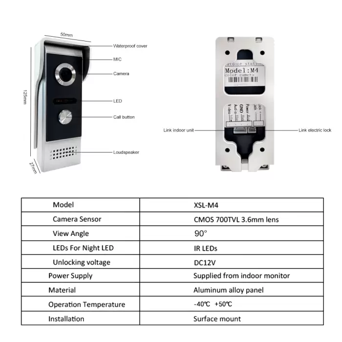4.3 inch Wired Video Door Phone System Visual Intercom Doorbell with IR Night Vison 700TVL Outdoor Camera for Home Surveillance — image 4
