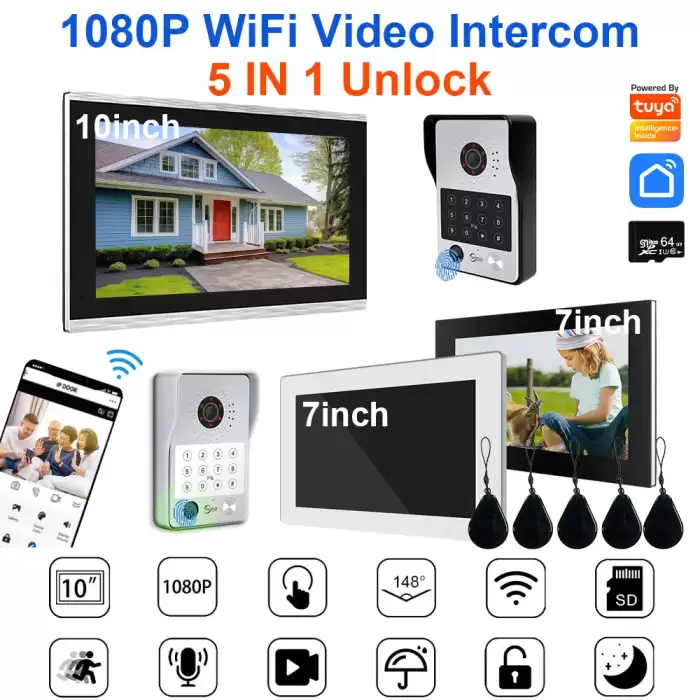 NEW Tuya Smart Video Doorbell Wifi Door Intercom System 1080P Door Camera with Monitor Fingerprint 5in1 Unlock — image 2