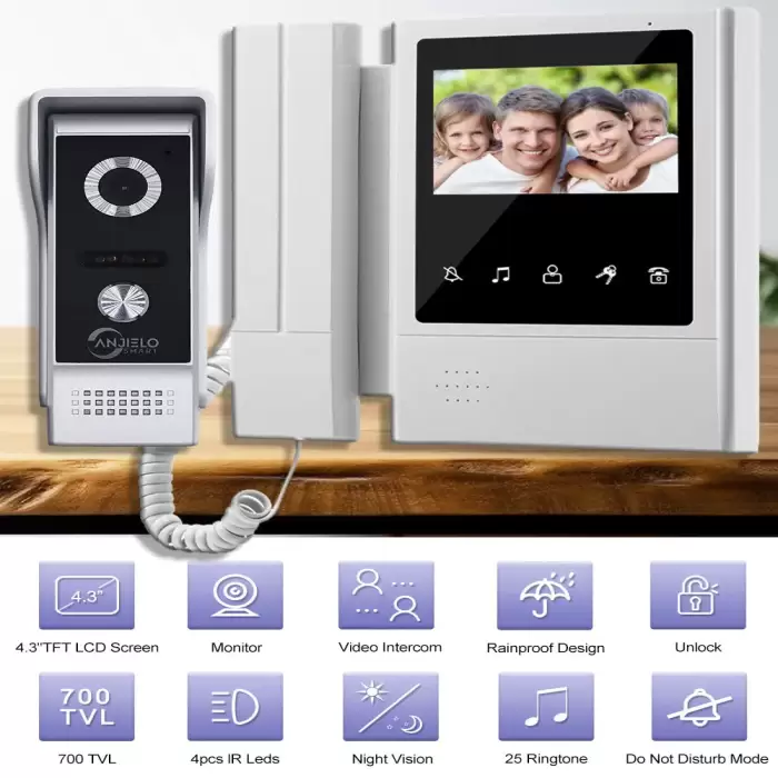 4.3 inch Wired Video Door Phone System Visual Intercom Doorbell with IR Night Vison 700TVL Outdoor Camera for Home Surveillance — image 7