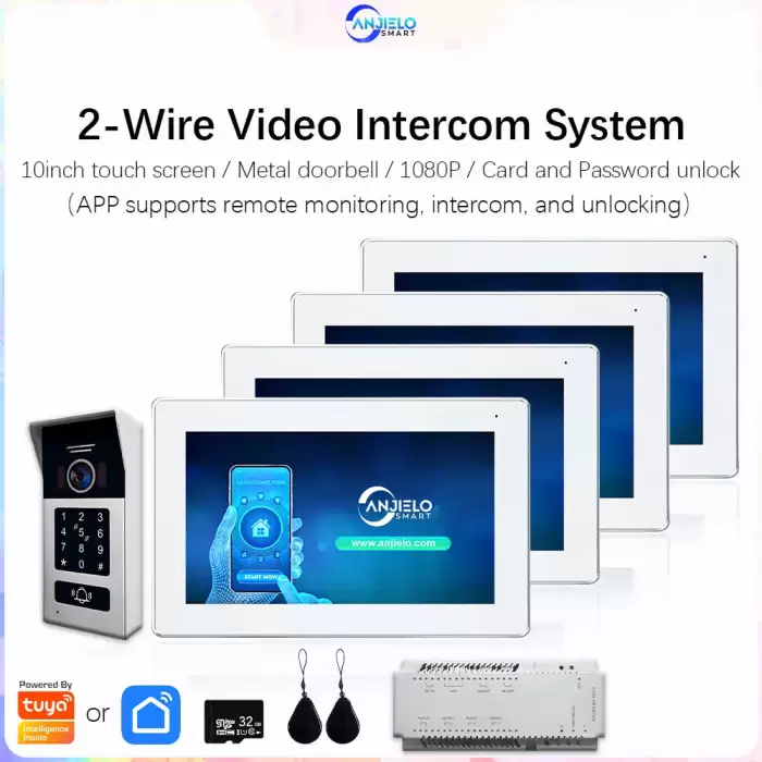 2 Wired BUS Video Intercom Doorbell Camera 1080P Tuya 10 Inch Touch Monitor With RFID Card Access For 4 Home Villa — image 2