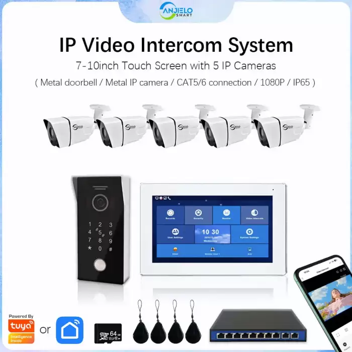 Tuya Smart 1080P Digital IP Video Intercom System with IP Security cameras POE Switch 7inch10 Touch Monitor — image 2