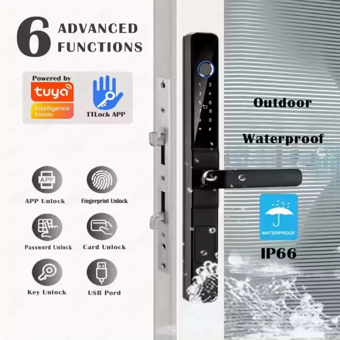 TTLock APP Waterproof Fingerprint Password Smart Lock For Outdoor Pull Push Sliding Aluminum Door 2885/ 3585/ 4585 /6085 Mortise — image 5