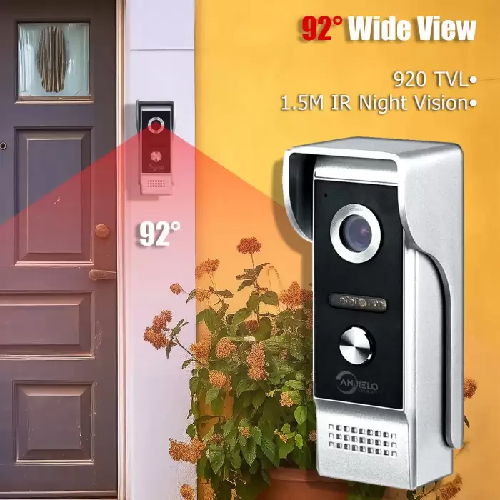 4-wired video intercom system with 4.3-inch button monitor 92° View Metal Doorbell with IR Night Vision One-key Unlock — image 3