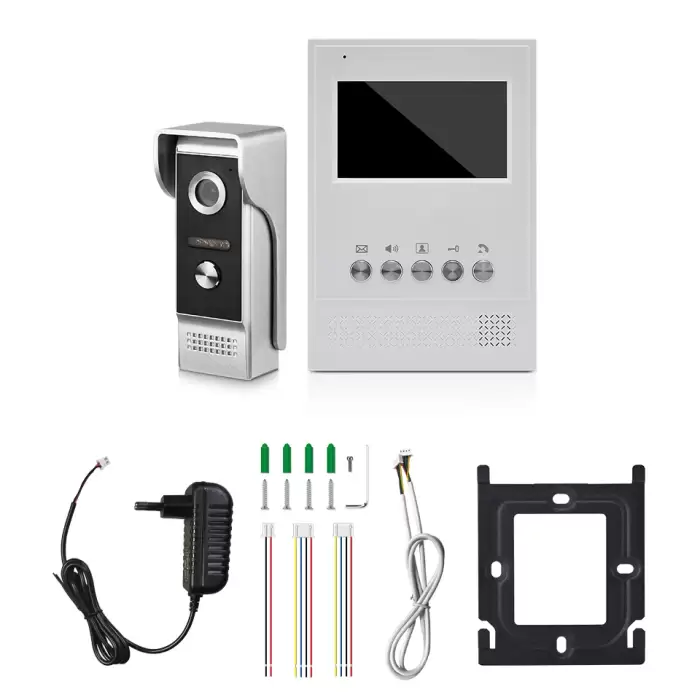 4-wired video intercom system with 4.3-inch button monitor 92° View Metal Doorbell with IR Night Vision One-key Unlock — image 5