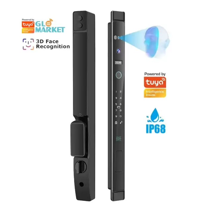 Glomarket 3D Face Recognition Tuya Wifi Aluminum Sliding Door Lock Waterproof Fingerprint Smart Digital Lock Glass Door Lock — image 2