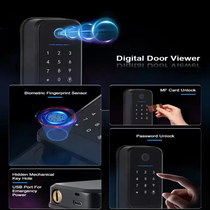 Glomarket Wifi Biometric Electronic Tuya App Remote Smart Lock Smart Fingerprint Door Lock With Cat Eye — image 3