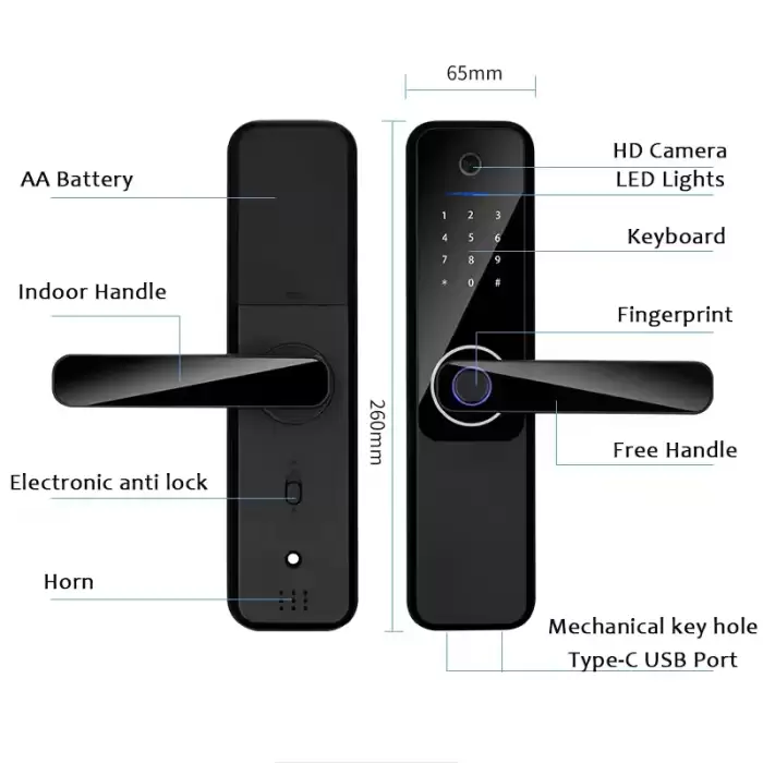 Glomarket Wifi Biometric Electronic Tuya App Remote Smart Lock Smart Fingerprint Door Lock With Cat Eye — image 4