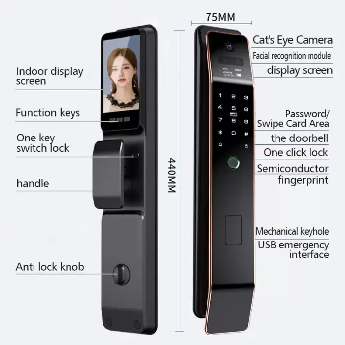 Glomarket 3d Face Recognition Door Lock Fully Automatic Tuya Remote Control Biometrics Fingerprint Smart Digital Lock for Home — image 5
