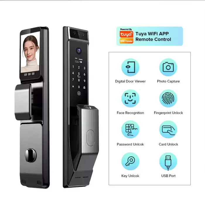 Glomarket Face Recognition Smart Door Lock With Camera Cerradura Inteligente Tuya Wifi Smart Fingerprint Digital Lock — image 4